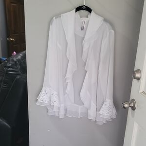 Elegant White Ruffled Women's Jacket